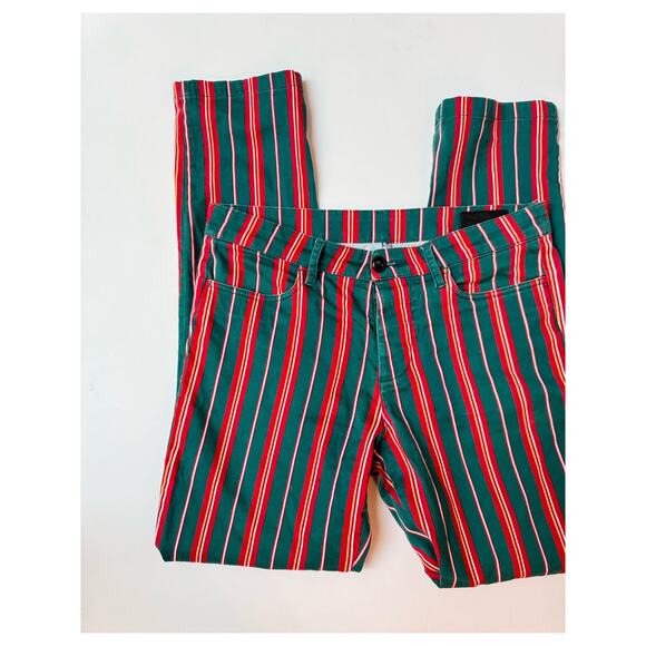 ASOS Red Green Pinstripe Regular Fit Cotton Mid Rise Pants Medium W29 - Picture 4 of 12